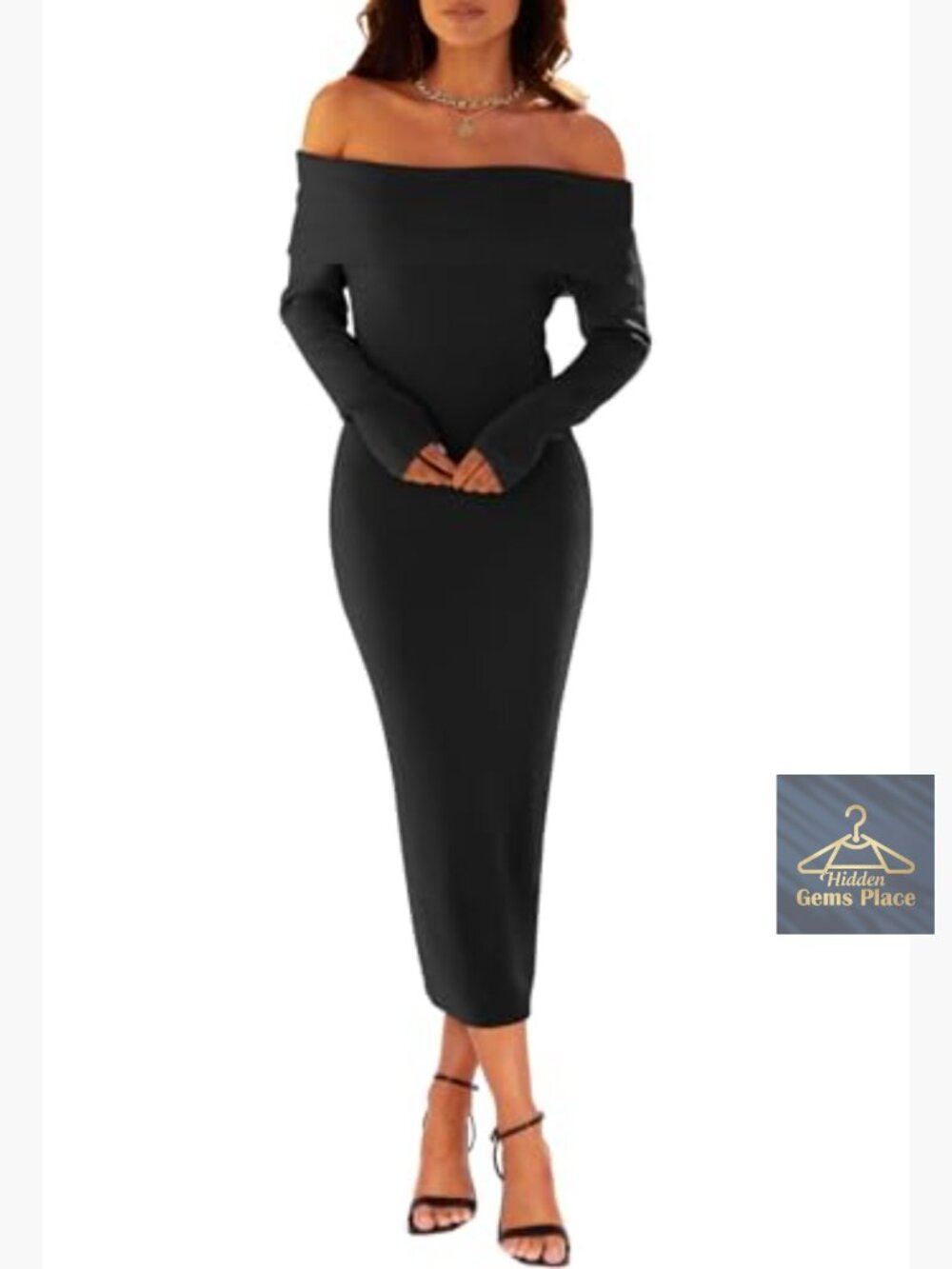 Long Sleeve Bodycon Sweater Dress Off Shoulder Midi Formal Party - Picture 2 of 7